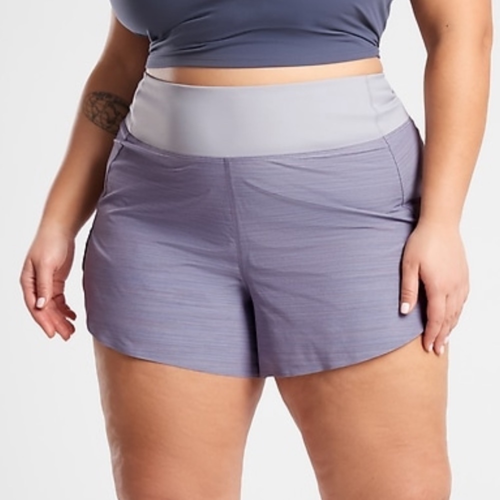 NWT Athleta Run With It Textured 3.5” Shorts In Space Dye Tempest Violet